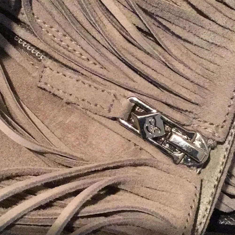 New Sam Edelman Belinda grey Suede Ankle Leather Boots Fringe Tassel NWT